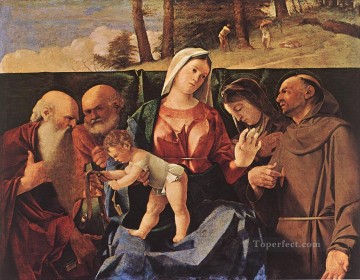 lorenzo loto Painting - Virgen y el Niño con los Santos Renacimiento Lorenzo Lotto